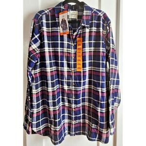NWT Jach's girlfriend Navy plaid flannel buttoned shirt w/side pockets woman XXL